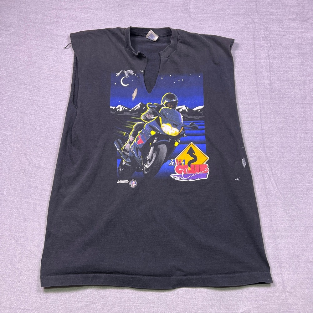 Vintage Sport Service AMA Motorcycle Graphic T Shirt XXL Black‎ Muscle Cut